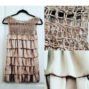 Forever21 NUDE CROCHET SILK CHIFFON RUFFLE DRESS